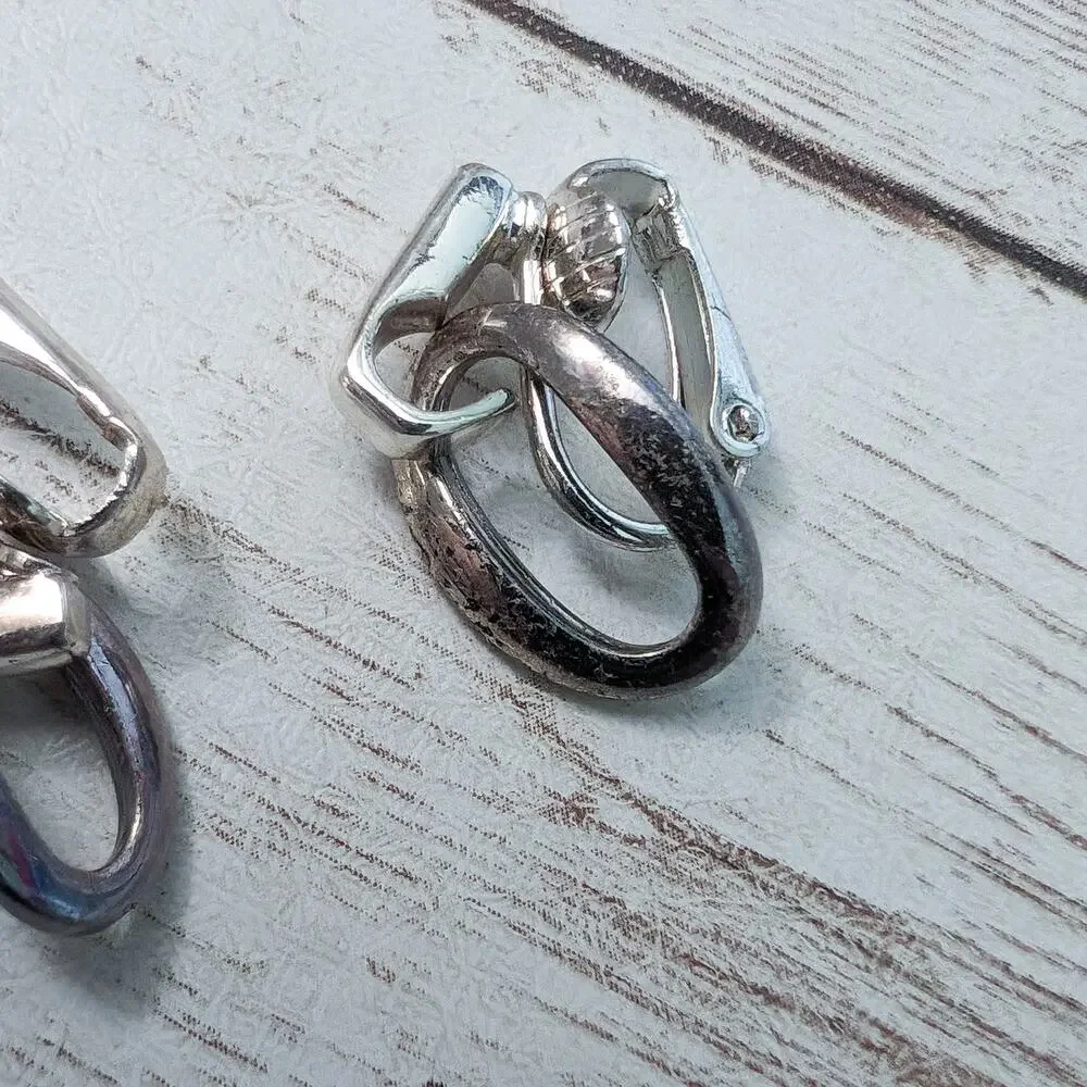Vintage Clip On Earrings Dark Metallic Oval Dangle